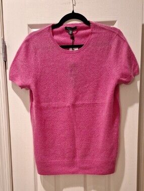Saks Fifth Avenue - Pink Heather Crew Short-Sleeve Cashmere Sweater - Large NWT